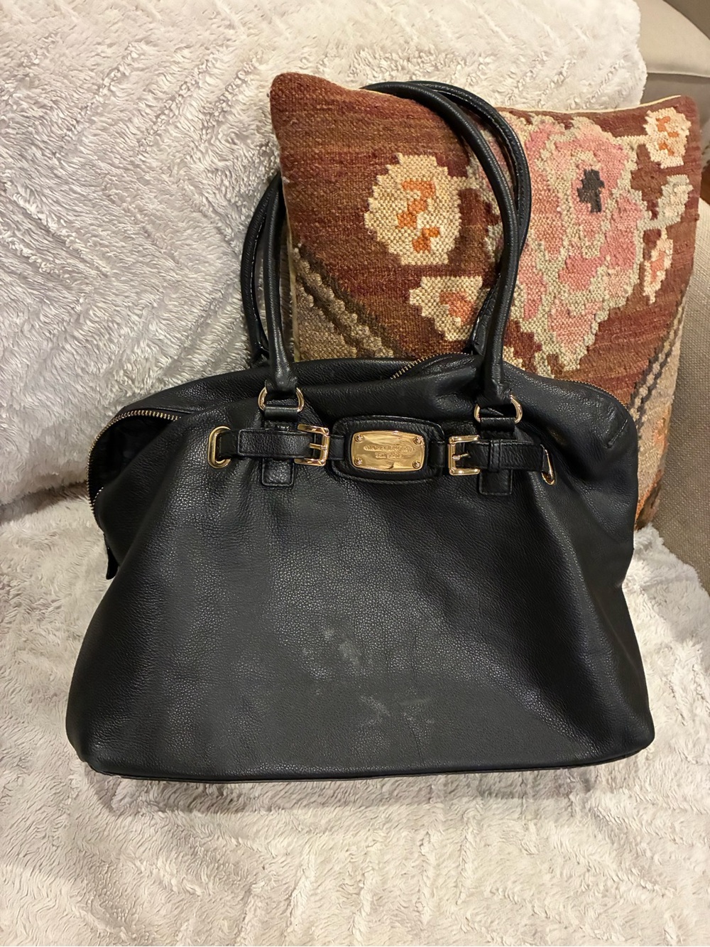 Michael Kors Black Leather Hamilton Weekender Satchel Bag